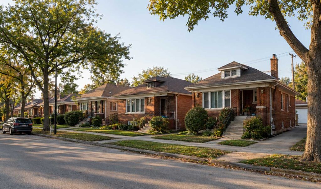 Brick bungalow streetscape Chicago